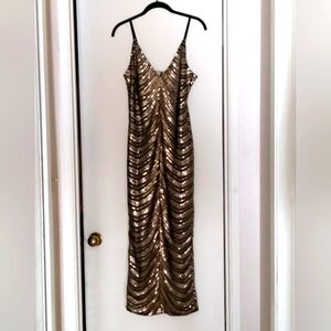 Fashion Nova Sequin Midi Dress, Black/Gold, Size L